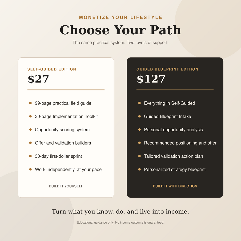 Comparison of the Monetize Your Lifestyle Self-Guided and Guided Blueprint editions