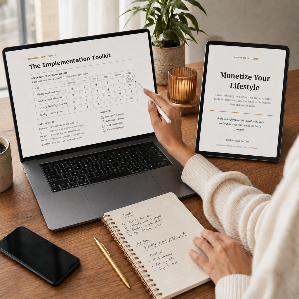 Self-Guided Monetize Your Lifestyle system in use on laptop and tablet